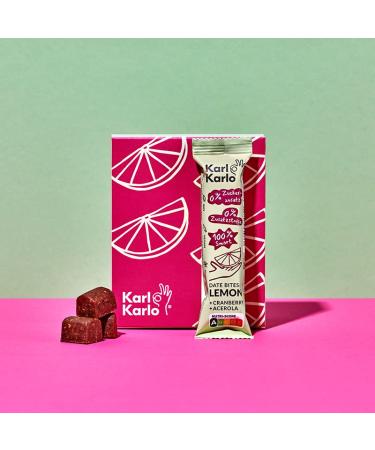 Karl Karlo Fruchttriegel lemon - 6 x 35g |Vegan sweets based on date |Vegan snack without additives gluten -free Nutri score A |Dried cranberries acerola lemon 6 pieces (1 Pack)