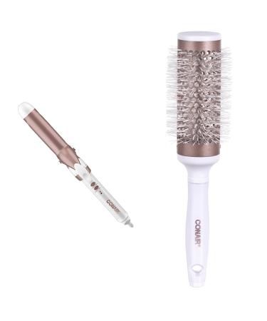 Conair CD702GNC Double Ceramic 1.25" Curling Iron & Double Ceramic Thermal Round Blow Drying Brush For Women Men All Hair Types-Lengths (58778WC -4CT) White