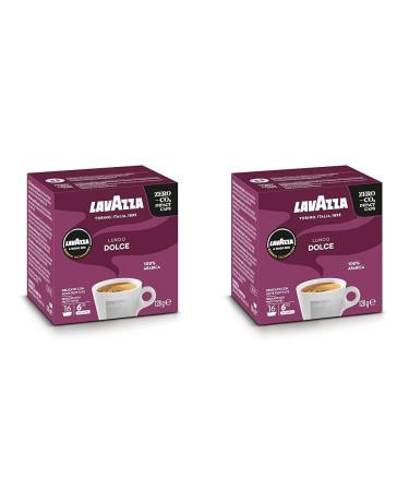 Lavazza A Modo Mio Lungo Dolce 1 pack with 16 coffee capsules with aromanops of dried fruits 100% arabica intensity 6/13 medium roasting (pack with 2) 16 pieces (2 -pack)