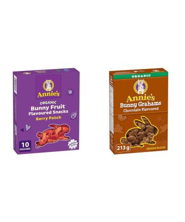 ANNIE'S - FAMILY PACK SIZE - Organic Fruit Flavoured Snacks Berry Pack of 10 Pouches & Chocolate Graham Cookies Snacks Organic No Artificial Flavours No Synthetic Colours Fruit Snack + Chocolate Graham Cookies Snacks