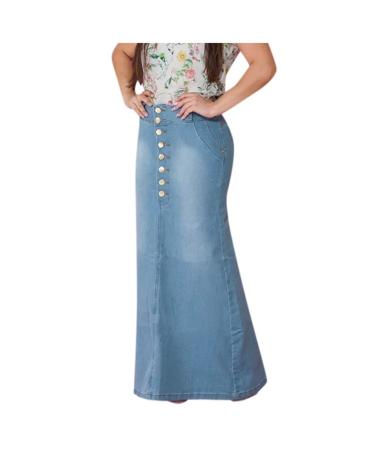 Sanahy Womens Casual Front Button High Waist Washed Denim A-Line Skirts Long Jean Skirt Knee Length Fishtail Skirts Jean Skirts XL Light Blue