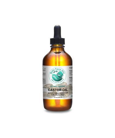 Bella Terra Oils Castor Oil 4 oz 100% Pure Cold-pressed Refined Organic Natural Moisturizer for Hair Skin Nails 4 Ounce