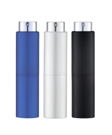 Toureal 20ml Perfume Atomiser for Travel (3 PCS) Refillable Spray Bottles Aftershave Dispenser (Black Blue Silver) Black Silver Blue-20ml