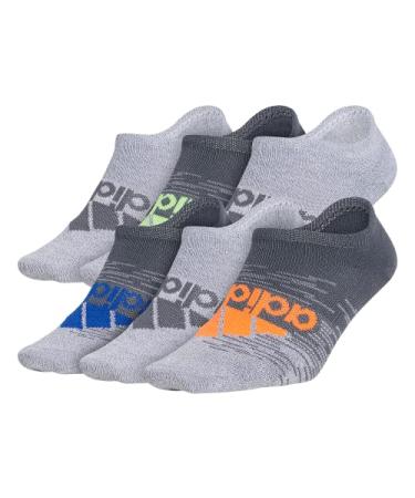 adidas Boys' Youth Superlite Badge of Sport 6-Pack No Show Large Onix Grey/Grey/Signal Orange