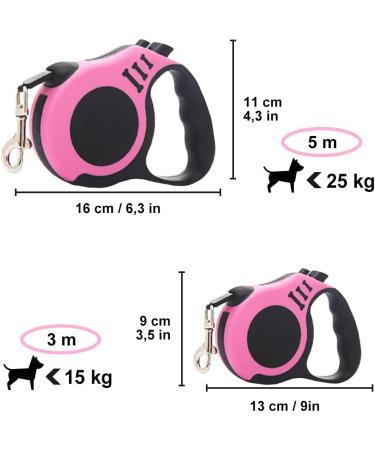 5m Retractable Dog Leash - Perfect for Small Medium & Large Dogs | Pink Color - Durable & Stylish - Buy Online on SooperMarket.com