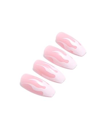 VATOCU Short Pink French Flame Coffin Press-On Nails - 24 Shiny Ballerina Nail Tips for Women & Girls - Buy Online on SooperMarket.com