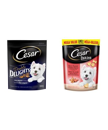 CESAR Double Delights Filet Mignon + CESAR Bakies Bacon-Roasted Chicken Treats for Adult Small Breed Dogs