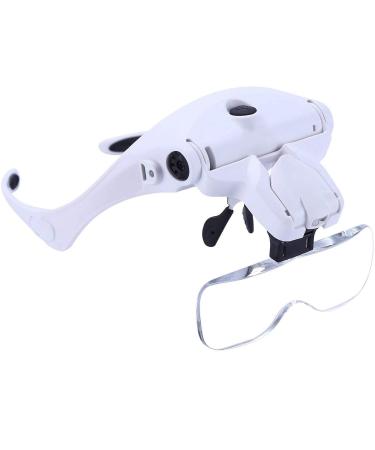 Lveal Head Magnifying Glass Rechargeable Headband Magnifier Glasses with 2 LED Lights Head Mount Magnifier Eyeglasses White
