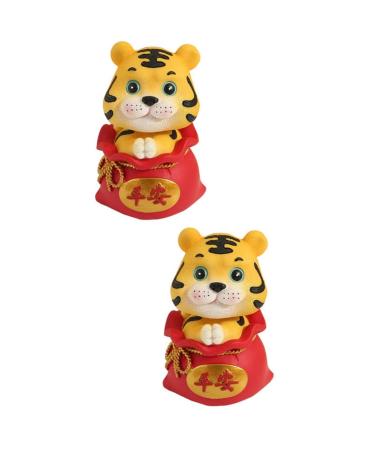 Beavorty 2 pcs year of the tiger bobble head ornament christmas toys light house decorations for home small animal toys Resin Lovely Animal Ornament car chinese mascot toys Home Tiger Decor Redx2pcs 6X6X9.5CMx2pcs