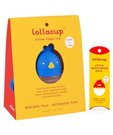 Lollaland Weighted Straw Sippy Cup for Baby:MADE IN THE USA - Transition Kids Infant & Toddler Sippy Cup (6 months - 9 months) | Shark Tank Products | Lollacup (Brave Blue) w/ Straw Replacement Pack