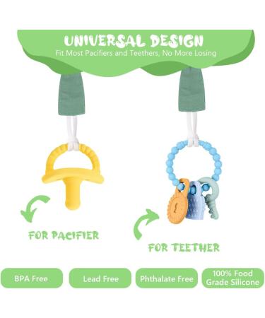 Vicloon Baby Dummy Clips 3 Pcs - BPA Free Soother Pacifier Chain Holder Clips for Boys and Girls - Teether Toy or Soothie - Green/Gray/Beige - Buy Online on SooperMarket.com