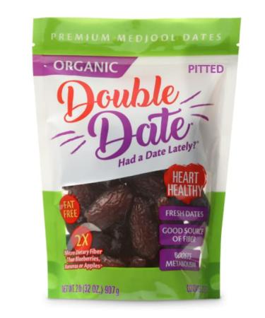 Double Date Organic Medjool Dates Pitted, 2lb Pouch Bag of Pitted Organic Dates, California Grown Dates, Fresh and Flavorful, Great Source of Fiber, Quick and Healthy Snack