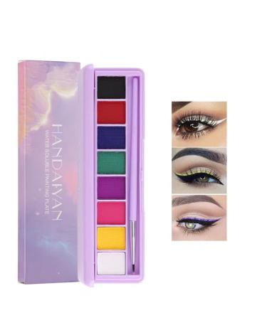 Beteligir 8 Colors Water Activated Eyeliner Palette Neon Face Paint Colored Retro Hydra Liner Makeup Matte Graphic Eyeliner UV Glow Fluorescent White Body Paint (02Set)