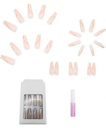 Luvadeyo 24 PCs Press On Nails Medium White French & Swirl Designs | Acrylic Fake Nails with Glue for Women The Pink Wave - Buy Online on SooperMarket.com