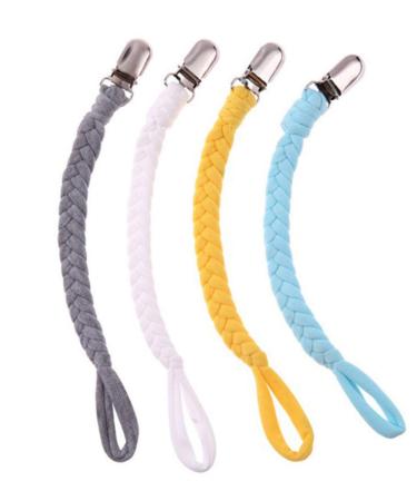 EXQUILEG 4Pcs Pacifier Strap Baby Pacifier Chain Clips Cotton Pacifier Strap With Stainless Steel Clamps for Unisex Baby (LA08)