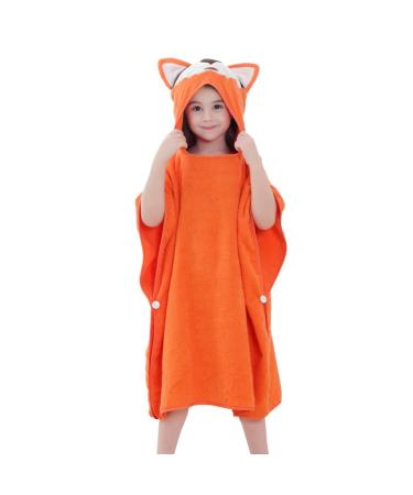 COOKY.D Unisex Baby Girls Boys Poncho Bath Towel Hooded Bath Robe for 0-6 Years Old 70 x 70cm Orange Fox Orange-fox