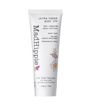 Mad Hippie Ultra Sheer Body Sunscreen  40 SPF Travel Sunscreen  Zinc Oxide Mineral Sunscreen Lotion for Sun Skin Care  Antioxidants  Fragrance Free  Coral Reef Safe Sunscreen  4 Oz