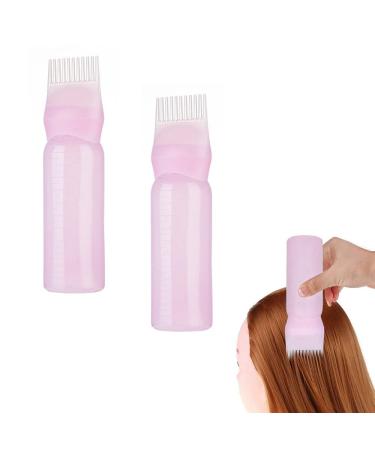Norhogo 2 Pieces Hair Dye Brush Bottle Root Comb Applicator Bottle Comb Hair Dye Bottle with Graduated Scale Applicator Scalp Treatment Bottle Hair Tools Applicator Brush Bottles (Pink)