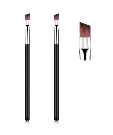 Angled Eyeliner Brush 2 Pieces Slanted Flat Angle Eye Liner Eyebrow Brush Thin Precision Eye Makeup Brush Synthetic Bristles for Applying Gel Powder Liquid Cream Liner Products Black