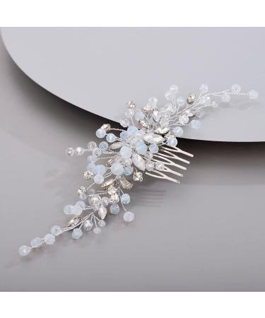 Chargances Bridal Crystal Hair Comb Wedding Blue Beaded Gemstone Hair Side Comb Fashion Flower Headband Headpieces Wedding Prom Flower Girl Hair Accessories for Women and Girls (Silver) - Buy Online on SooperMarket.com
