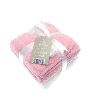 2 Soft White Elli and Raff Baby Hooded Bath Time Towel 100% Cotton Baby Gift (Pink)