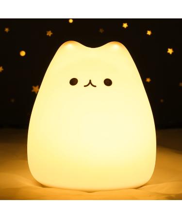 Cute Cat Lamp Kids Night Light for Girls Bedroom with Tap Control 7 Colors Kitty Lamp Birthday Gifts for Baby Toddler Teen Children Boys Portable Silicone Soft Kawaii Nightlight Nursery Room Decor