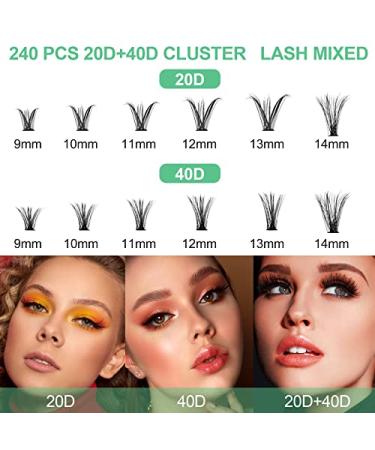 Fenshine Cluster Eyelash Extensions 240pcs - Natural False Eyelashes Mix 9-14mm - Soft Individual Lashes - Extension Kit with 20D/40D Curl - 0.07D - for Volume Lash Looks - Buy Online on SooperMarket.com