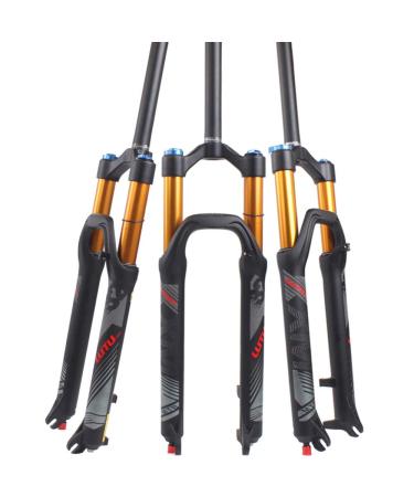 BUCKLOS LUTU 26/27.5/29 Air MTB Suspension Fork, Rebound Adjust Straight Tube 28.6mm QR 9mm Travel 120mm Manual/Crown Lockout Mountain Bike Forks, Ultralight Gas Shock XC Bicycle Black Gold 26