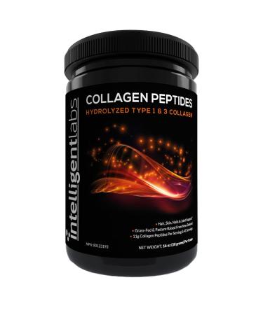 Intelligent Labs Hydrolyzed Type 1 and 3 Collagen Peptides Powder 100% Cruelty-Free and Grass-Fed Bovine Supports Healthy Hair Skin Nails & Joints 11g per Serving 41 Servings a Bottle