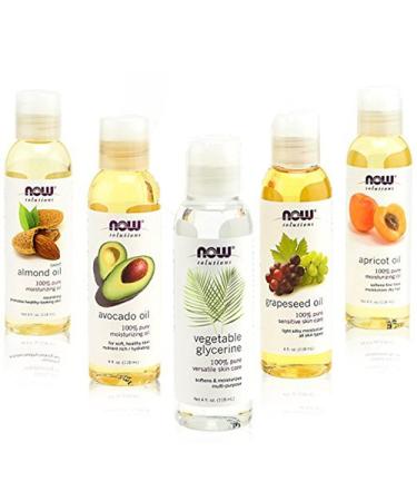 Now Foods Solutions 5-Pack Carrier Oil Gift Set - Almond, Grapeseed, Avocado, Apricot, Vegetable Glycerine Oil - 100% Natural Moisturizing Massage Oils 4 Oz - Buy Online on SooperMarket.com