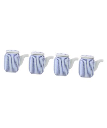 MAGICLULU 4pcs Ceramic Soy Sauce Pot Japanese Oil Jar Cruet Japanese Oil Dispenser Ceramic Seasoning Jar Container Ceramic Soy Sauce Dispenser Seasoning Bowl Soy Sauce Jar Ceramics Household 8X7.5X5CMx4pcs Bluex4pcs
