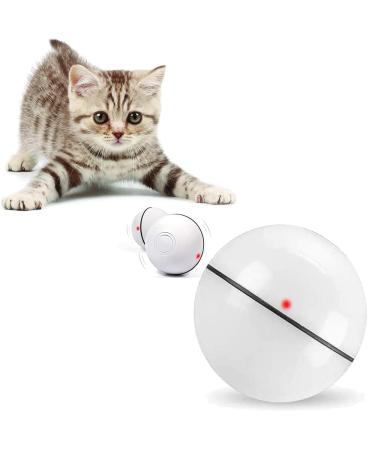 Smart Cat Ball Toy Interactive Cat Toys for Indoor Cats Adult Automatic 360 Rotating Kitten Toys with LED Light Stimulate Hunting Instinct - USB Rechargeable White