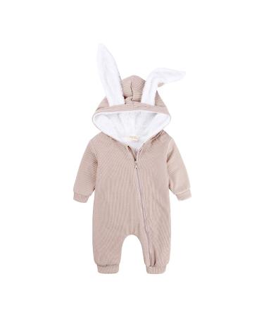 Kids Tales Newborn Baby Winter Warm Outfits Cute Rabbit Ear Hooded Zipper Romper 0-3 Months Apricot Thick