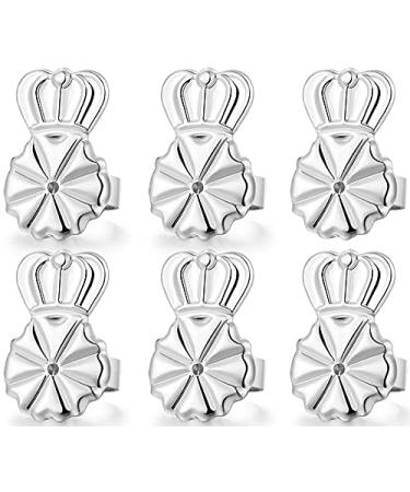 3 Pairs Earring Backs Lifters,925 Sterling Silver Earring Backs for Droopy Ears,Adjustable Hypoallergenic Earring Backs for Heavy Earring (Silver) silver 8MM
