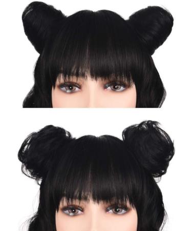 REECHO Space Bun Hair Pieces 2 PCS Mini Claw Clip in Messy & Cat Ears Fake Hair Bun Extensions Wig Accessory Updo Hairpieces for Women Girls (Pack of 2-3" Straight Natural Black) Pack of 2 - 3" Straight Natural Black - Buy Online on SooperMarket.com