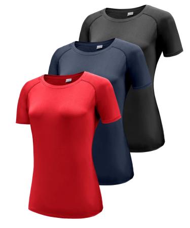 Women 3 Sack Long-sleeved shirt T-shirts Upf 50+ sun protection fast-drying functional shirt running shirts breathable long-sleeved long-sleeved gym yoga running top recreational shirt workout fitness S 3 Series pack black/marine/red (short-low)