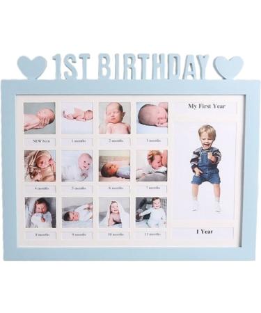 First Year Photo Moment Frames Diy 0-12 Month Picture Display Plastic Collage Frame Memory Gift Blue