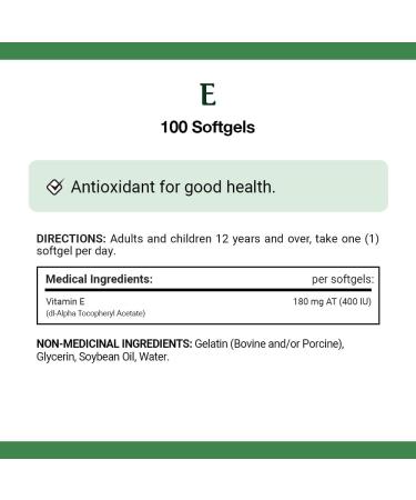 Nature's Bounty Vitamin E 400IU Pills and Supplement Helps Maintain Health 100 Softgels - Buy Online on SooperMarket.com