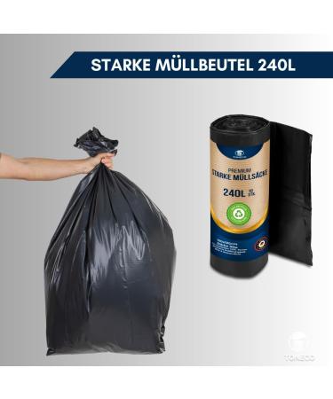 Toneco Strong Garbage Bags 240L - 100% Recycled Black - Ideal for Camping Household & Industry - 20 Durable 100x125cm Bags - Buy Online on SooperMarket.com