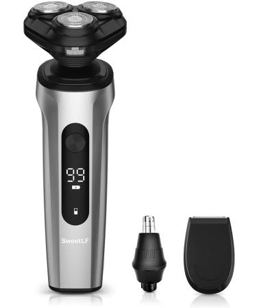 SweetLF 3 in 1 Electric Razor for Men Metal Body 5D Rotary Electric Shaver Shavers for Men IPX7 Waterproof,Type-C Quick Charging with LED Display Grey