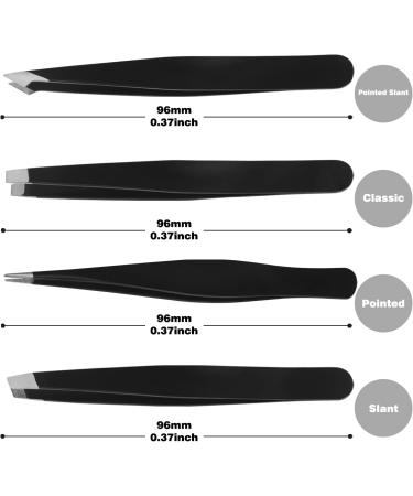 Classycoo Professional Eyebrow Tweezers Set - 4Pcs Stainless Steel Precision Kit for Eyebrows, Facial Hair, Ingrown Hair & Splinter Removal - Black - Buy Online on SooperMarket.com