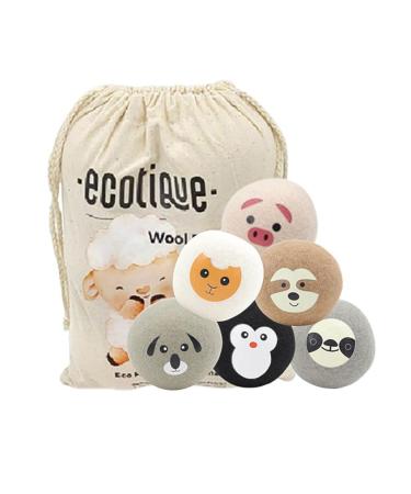 ECOTIQUE Wool Dryer Balls 100% Natural Fabric Softener Reusable Reduces Clothing Wrinkles and Saves Drying Time Saves Energy Costs Eco-Friendly Pack of 6 XL (Assorted Designs)