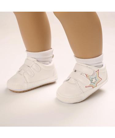 Cheerful Mario Baby First Walking Shoes - Soft PU Leather Anti-Slip Prewalkers for 3-6 Months - White Star Design - Buy Online on SooperMarket.com