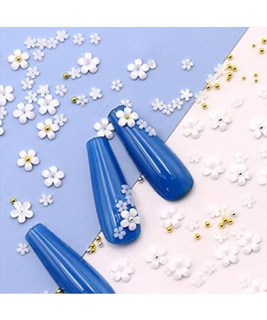 3D Flower Caviar Beads Nail Art Decals - White Pink Acrylic Charms with Pearl Beads for DIY Manicures - Buy Online on SooperMarket.com
