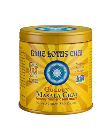 Blue Lotus Chai - Golden Masala Flavor Chai - Makes 100 Cups - 3 Ounce Masala Spiced Chai Powder with Organic Spices - Instant Indian Tea No Steeping - No Gluten 3 Ounce (Pack of 1)