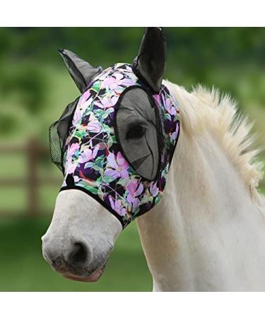 Harrison Howard Stretable breathable UV protection fly mask with mains eye opening for full visibility and ventilating ear covers flower vibe full (large) Blossom vibe