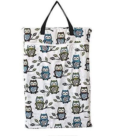Large Hanging Wet/Dry Cloth Diaper Pail Bag for Reusable Diapers or Laundry (Owl)