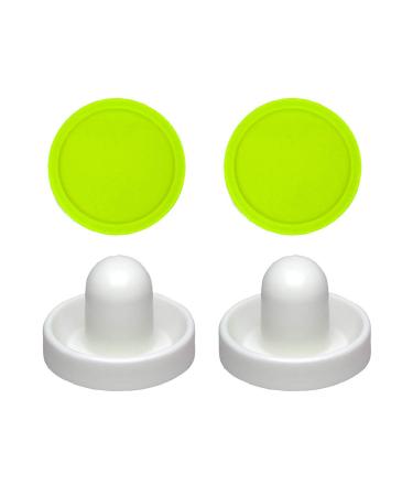 2 Commercial Hockey Fluorescent White Goalies with 2 Large Green Air Pucks
