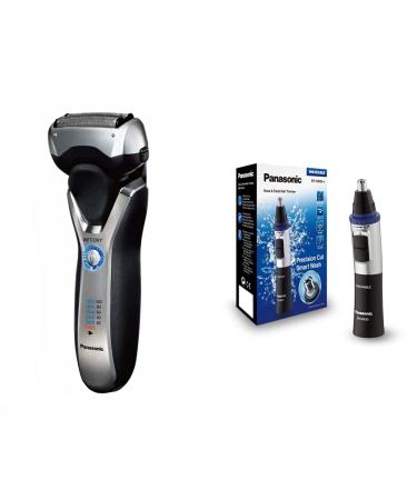 Panasonic wet/dry-razier ES-RT67 with 3 shear elements pie-out long-haired cutter 5-stage battery indicator & nose/ear hair cutter ER-GN-30K with battery operation Bundle with noses/ear harochlers