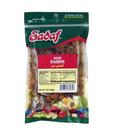 Sadaf Golden Raisins - Golden Sultanas for Cooking and Food Flavoring - Middle Eastern Cuisine - 7 Oz Resealable Bag